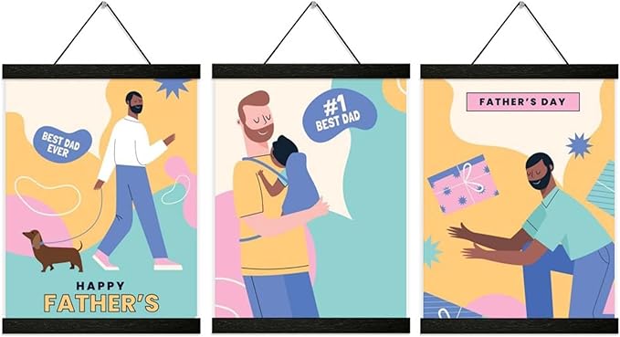 3 Pack Magnetic Poster Hanger black 8 Inch, 8x10 8x12 8x16 Poster Frame Wood Wooden Magnet Print Posters Dowel Scroll Hanger Hangers Hanging Kit for Walls Map Canvas Artwork