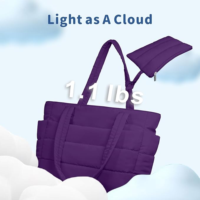 TOPDesign Puffer Tote Bag for Women, Lightweight Puffy Handbag with Compartments, Quilted Shoulder Bag for Work, Travel, Gym