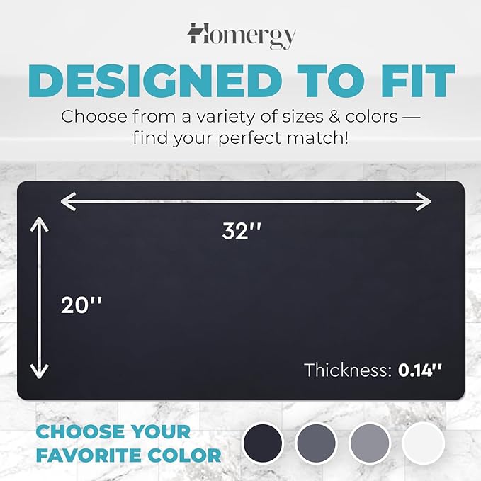 Homergy Bath Mat – Super‑Absorbent & Quick‑Dry with Non‑Slip Rubber Backing, Machine Washable & Odor Resistant – 20x32 in, Black