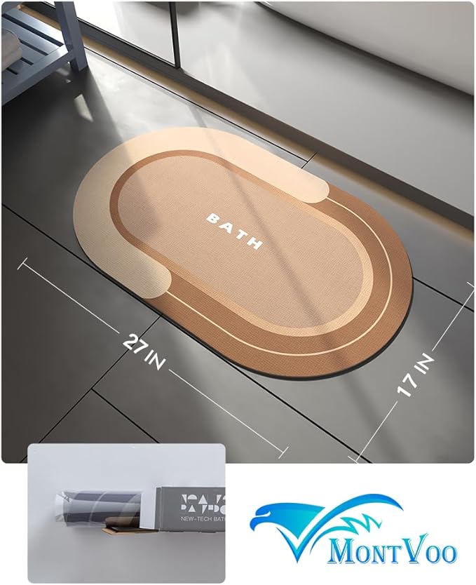 MontVoo Bath Mat - Non Slip, Quick Dry, Stain Resistant Bath Mat Rug for Bathroom Floor - Easy Care Shower Rug for Outside Bathtub - 17"x27" Brown