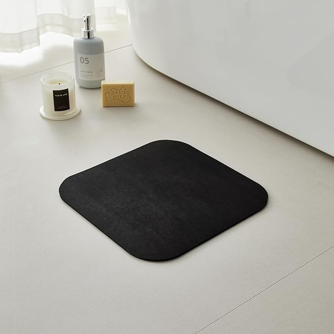 Black Bath Mat, Small Bathroom Rugs Non Slip Washable Thin Absorbent Quick Dry Bath Mat Fits Under Door Bathroom Floor Mat Perfect for Bath, Shower, or Sink 12"x12" Black