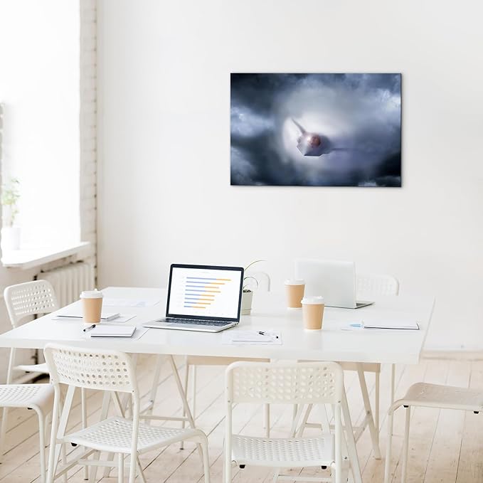 F-47 Fighter Jet Wall Art with Inner Wooden Frame - Military Aviation Wall Decor for Home Office & Living Room - Thoughtful Present for Pilots, Veterans - Lightweight & Easy Hanging - 24x36 Inches