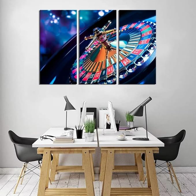 3 Piece Canvas Wall Art - High Contrast Image of Casino Roulette - Modern Home Decor Stretched and Framed Ready to Hang (28''H x 42''W)