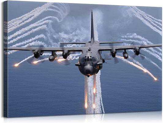 Aviation Decor AC-130 Air Gunship Airplane Poster Aviation Art Airplane Wall Art Jet Poster Military Wall Art for Boys Room Bedroom Decor (12''Hx18''W)