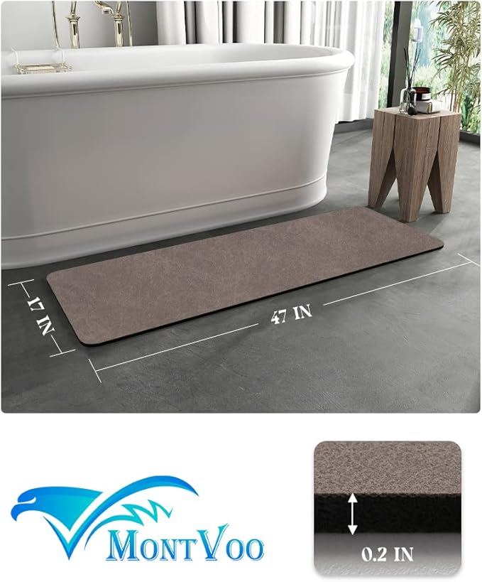 MontVoo -Bath Mat Rug-Rubber Backing Non Slip Quick Dry Absorbent Thin Bathroom Rugs Fit Under Door-Faux Suede Surface Bathroom Floor Mats-Shower Rug for in Front of Bathtub Shower Brown 24"x48"