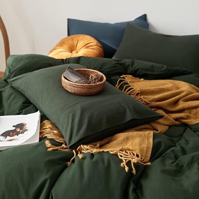 AMWAN Dark Green Duvet Cover 100% Jersey Knit Cotton Duvet Cover King Olive Green Comforter Cover Luxury Soft T Shirt Cotton Bedding Set Simple Style Solid Green Bedding Quilt Cover with 2 Pillowcases