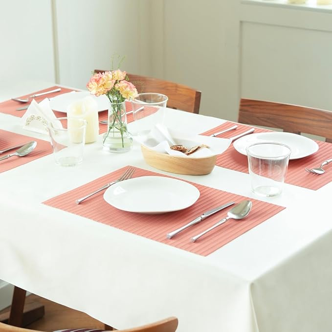 Placemats Set of 8 Vinyl/Plastic Woven Place Mats for Kitchen Table Indoor/Outdoor Washable Placemat Wipeable Dining Table Mats (Red Stripes,8)