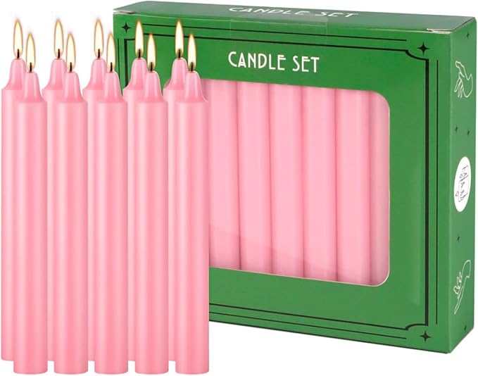 Set of 40 Pink Spell & Chime – Premium Mini Taper Candles for Valentine's Day,Wedding,Rituals, Prayer, Birthdays, Meditation, Altar -0.5X4 Inch Tall, Unscented (Pink)