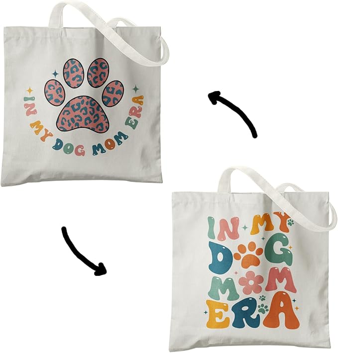 Dog Mom Canvas Tote Bags - Reusable Grocery Bags for Shopping, Funny Dog Lover Gifts for Women