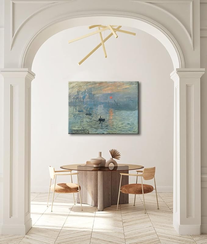 Wieco Art Impression Sunrise Modern Stretched and Framed Giclee Canvas Prints of Claude Monet Famous Oil Paintings Reproduction Seascape Artwork Pictures on Canvas Wall Art for Home Decorations L
