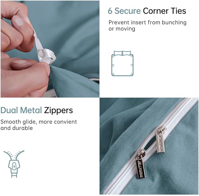 JELLYMONI Grayish Blue Duvet Cover King Size - 100% Washed Cotton Linen Like Textured Comforter Cover, 3 Pieces Lightweight Soft Bedding Set with Zipper Closure (Grayish Blue, King 104"x90")