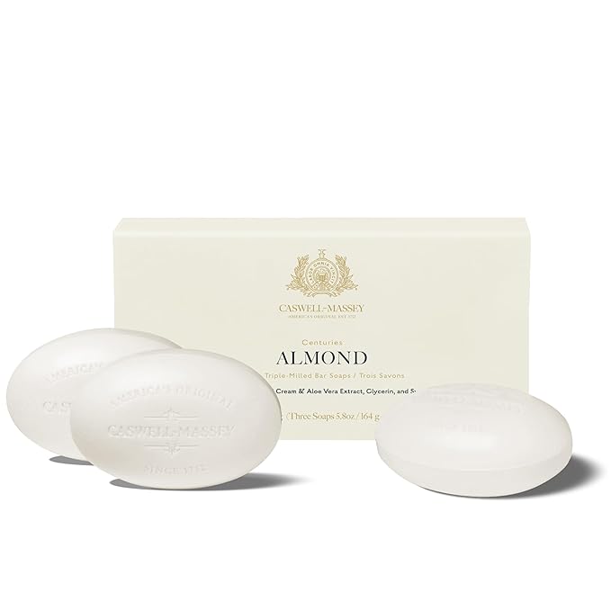 Caswell-Massey Natural Bar Soap Gift Set - Almond Scent - Triple-Milled Moisturizing Body Soap Bars for Men & Women, Plant-Based Formula for Soft Skin, Made in USA, 3 x 5.8 oz