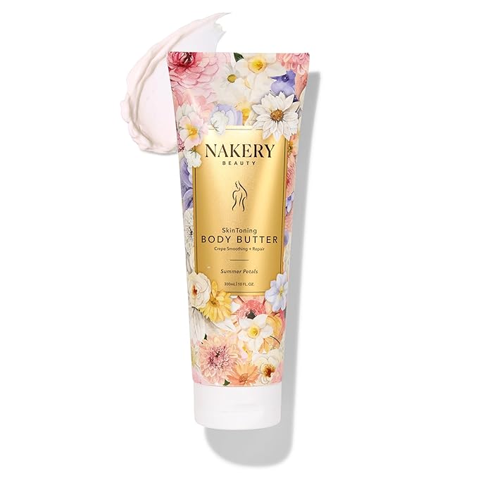 Nakery Skin Toning Body Butter for Women - Firming Body Lotion for Women - Peptide Infused Body Lotion for Crepey & Sagging Skin - Skin Firming Lotion for Neck, Arms & Legs - Summer Petals