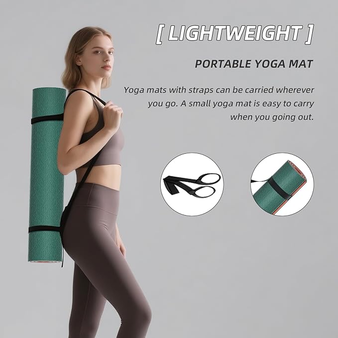 Yoga Mat Non Slip, Anti-Tear 1/4 Thick TPE Yoga Mats for Women and Men, a stylish and practical dual-tone yoga mat.72"x24" Exercise & Fitness Mat with Carrying Strap, Workout Mats for Yoga, Pilates and Floor Exercise