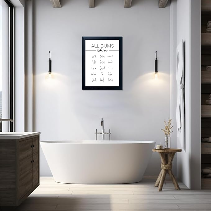 Funny Black and White Framed Modern Minimalistic Canvas Print Bathroom Sign Artwork