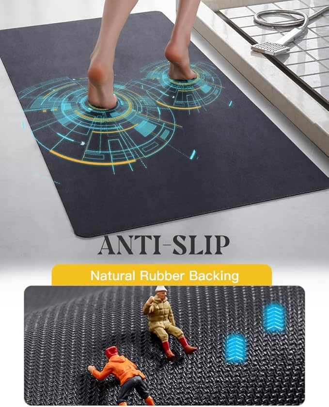 MontVoo -Bath Mat Rug-Rubber Backing Non Slip Quick Dry Absorbent Thin Bathroom Rugs Fit Under Door-Faux Suede Surface Bathroom Floor Mats-Shower Rug for in Front of Bathtub Shower Navy 24"x48"