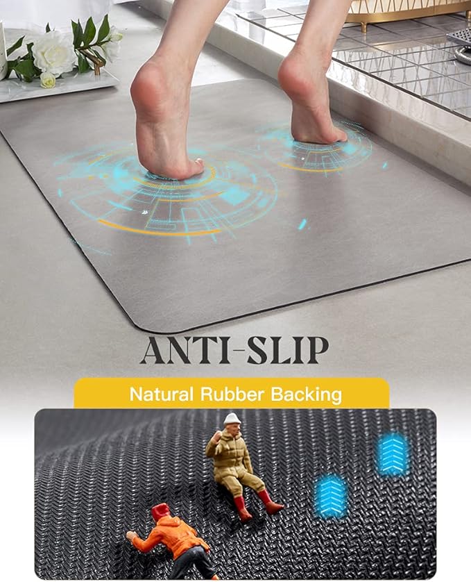 MontVoo -Bath Mat Rug-Rubber Backing Non Slip Quick Dry Absorbent Thin Bathroom Rugs Fit Under Door-Faux Suede Surface Bathroom Floor Mats-Shower Rug for in Front of Bathtub Shower Gray 17"x27.5"