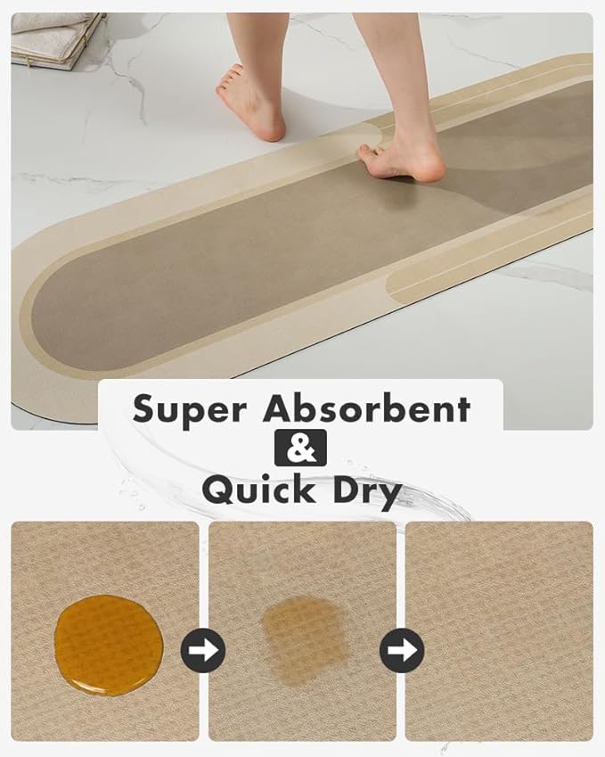 MontVoo Bath Mat Runner - Long Non Slip Absorbent Quick Dry Thin Bath Rug for Bathroom Floor Mat - Rubber Backed - Stain Resistant - Easy Care - Beige 17"x70"
