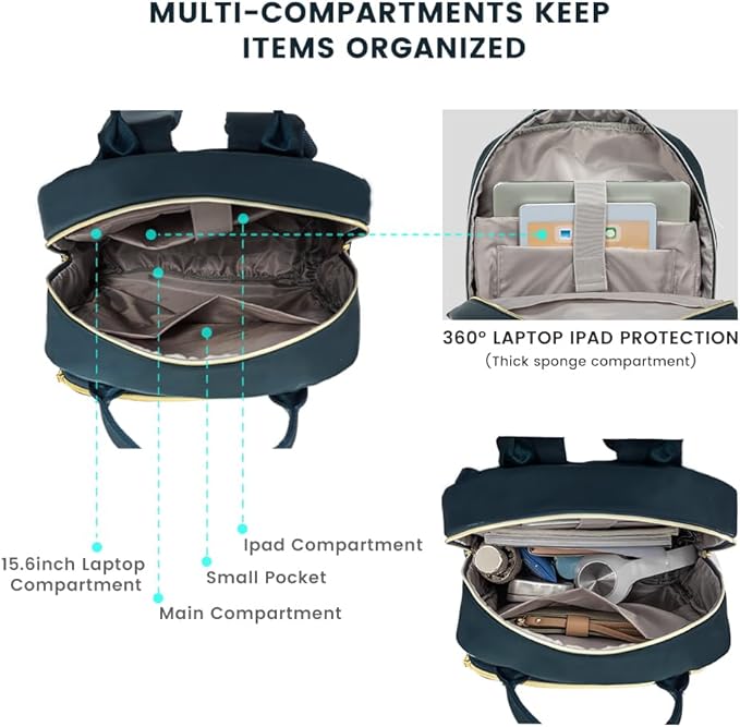 LOVEVOOK Laptop Backpack for Women, Water Resistant Travel Work Backpacks Purse Stylish Business Teacher Nurse Computer Bag with USB Charging Port,Blue-Green