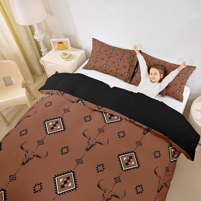 Castle Fairy Southwestern Geometric Duvet Cover Sets(NO Comforter),Cowboy Boho Aztec Comforter Cover for Girls Boys Teens Room Decor,Tribal Native Ethnic Bedding,Western Duvet Set,Queen Size