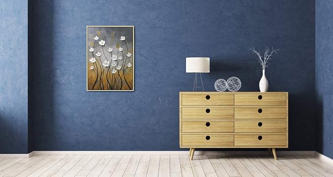 Wieco Art Framed Wall Art Morning Dancing Floral Oil Paintings Canvas Wall Art Modern Grace Abstract Flowers Artwork for Living Room Bedroom Home Decorations Wall Decor with Golden Frame