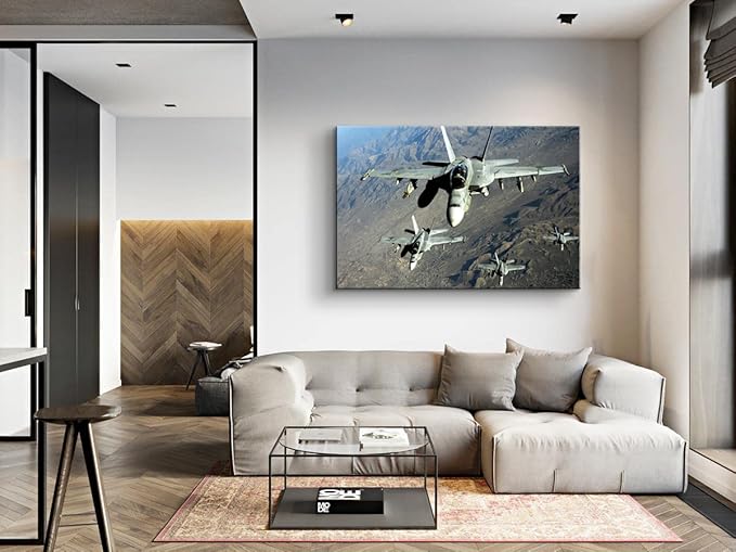 Airplane Wall Art F/A-18E/F Hornet Strike Fighter Aviation Art Prints Airplane Posters Plane Poster Jet Wall Art Airplane Poster Military Wall Art for Boys Room Bedroom Decor (28''Hx40''W)