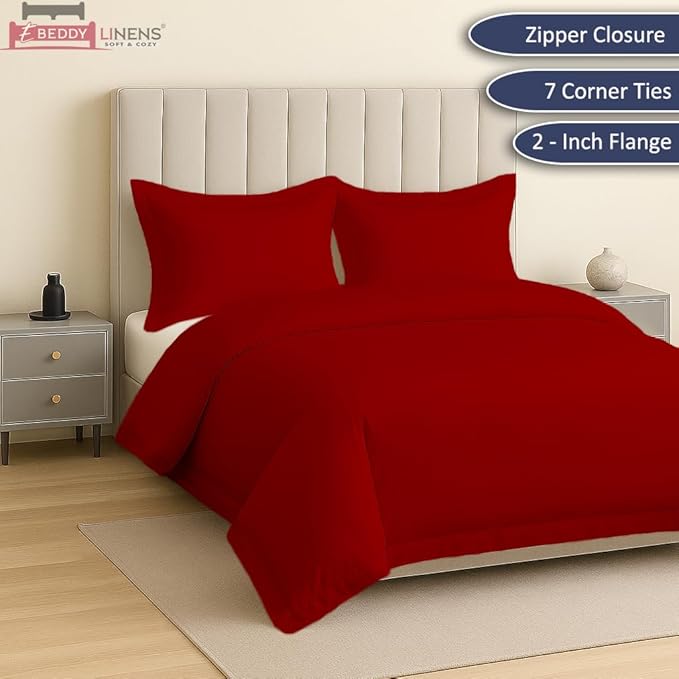 eBeddy Linens Duvet Cover Set Twin/Twin XL Size 68x90 Inch Certified Egyptian Cotton Soft and Lightweight 3 Pieces (1 Comforter Cover & 2 Pillowcase) Zipper Closure & Corner Ties, Burgundy Solid