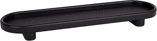 Kate and Laurel Planche Decorative Capsule Woven Tray with Solid Wood Frame, 27 x 8, Black, Modern Slim Wood Rectangle Serving Tray for Living Room