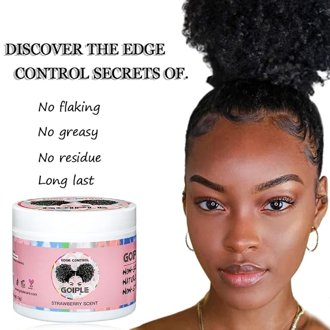 Goiple Edge Control Wax for Women - Strong Hold, Non-greasy Smoother, Strawberry Scent (4oz + Edge Scarf + Hair Bonnet + 2 Edge Brushes)