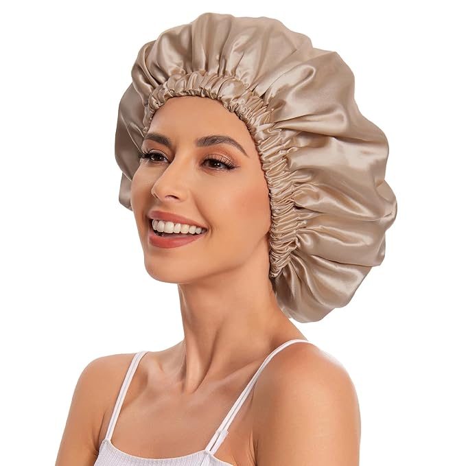 Satin Bonnet Silk Bonnet Hair Bonnet for Sleeping-Slouchy Beanie Hat Satin Sleep Cap for Women's Natural & Curly Hair(Khaki)