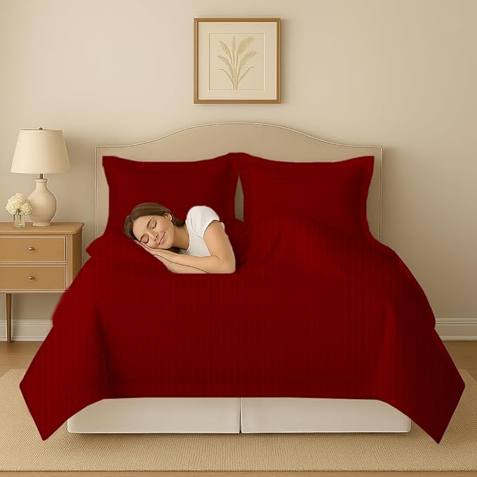 eBeddy Linens Burgundy Striped Duvet Cover Set 800-TC King/Cal-King Size 104x90 Inch Egyptian Cotton 3 Pieces (1 Duvet Cover & 2 Pillow Shams) Zipper Closure & Corner Ties