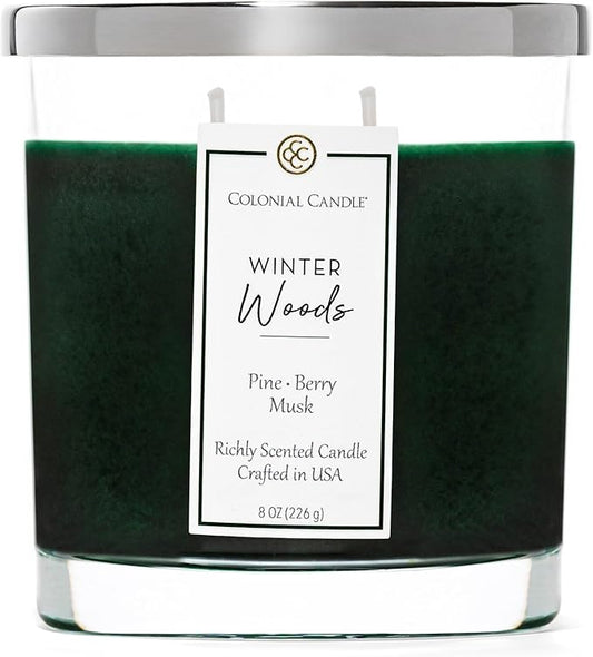 Colonial Candle Winter Woods Scented Candle Jar, Highly Fragranced Candles for Home Scented, Mottled Wax Candle, 2 Wick, 8 oz - Made in The USA