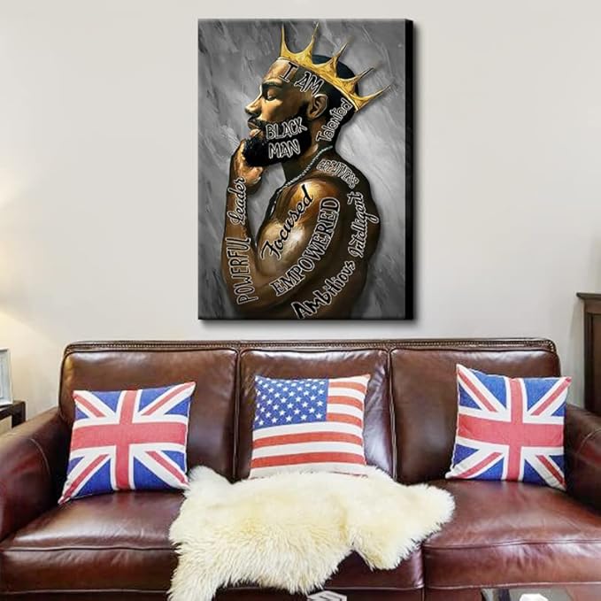 Framed Large 24" x 36" African American Canvas Wall Art Decor Black Man King Men Posters Prints Artwork Pictures Paintings for Living Room Bedroom hallway Office Men's Room Decoration Ready to Hang(King, 24"Wx36"H Framed)
