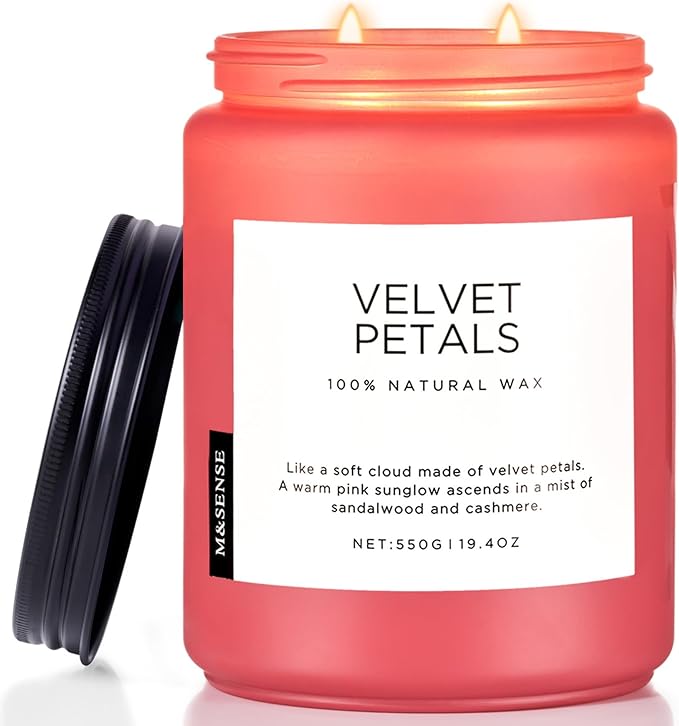 M&SENSE Velvet Petals Large Soy Candles for Home Scented, Organic Natural Soy Wax 19.4oz 110 Hour Long Lasting, Luxury Floral Scented Candle Gifts for Women