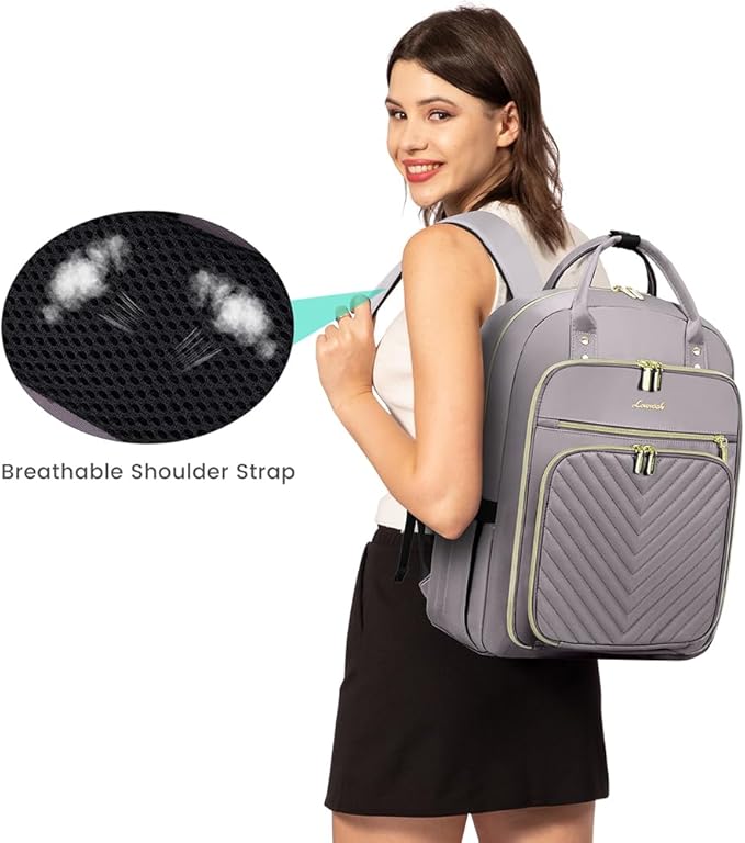 LOVEVOOK Laptop Backpack for Women, Water Resistant Travel Work Backpacks Purse Stylish Business Teacher Nurse Computer Bag with USB Charging Port,Purple Gray