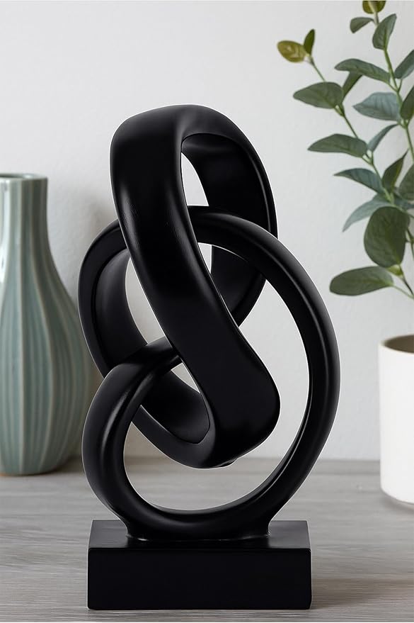 Modern Abstract Knot Sculpture, Artistic Mobius Inspired Resin Decor, Elegant Home and Office Decor, Perfect for Shelves, Desktops, and Mantles, Ideal Gift for Birthdays, Housewarmings (Black)