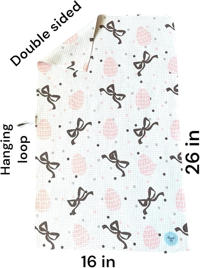 || 3 Pack|| Not Your Ordinary Dish Towels || Waffle Weave Microfiber || Tea Towels || Highly Absorbent || Hanging Loop || Dish Cloths || Modern || Designer Prints (Easter Bows)