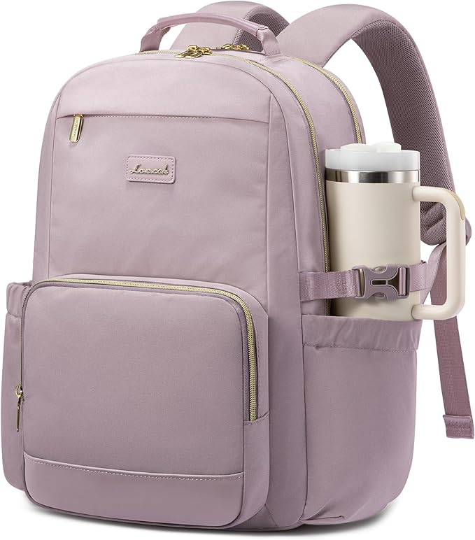 LOVEVOOK Laptop Backpack for Women with Pouch Pocket for Large Capacity Cup,18 Inch Laptop Computer Bag Travel Backpack Purse,Waterproof Work Business Backpack College Teacher Bags,Grayish Purple