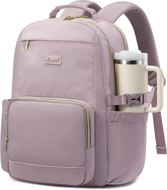 LOVEVOOK Laptop Backpack for Women with Pouch Pocket for Large Capacity Cup,18 Inch Laptop Computer Bag Travel Backpack Purse,Waterproof Work Business Backpack College Teacher Bags,Grayish Purple