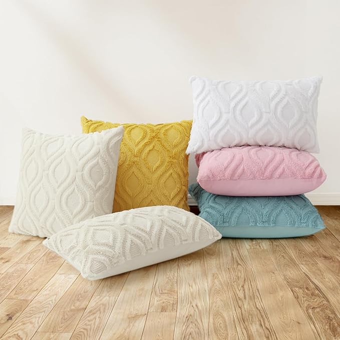 decorUhome Fall Throw Pillow Covers 24x24 Inch Set of 2, Soft Plush Decorative Faux Fur Aqua Solid Couch Pillow Covers, Accent Farmhouse Neutral Square Euro Pillow Cases for Sofa Bed Living Room