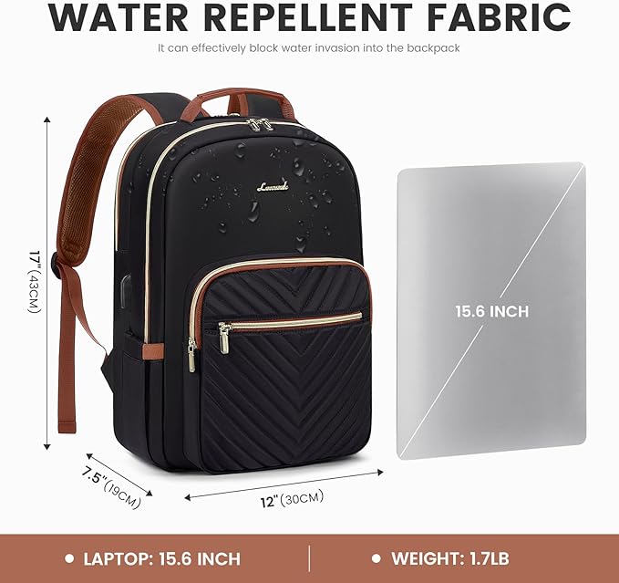 LOVEVOOK Laptop Backpack for Women 15.6 inch,Cute Womens Travel Backpack Purse,Professional Laptop Computer Bag,Waterproof Work Business College Teacher Bag Carry on Backpack with USB Port,Black Brown