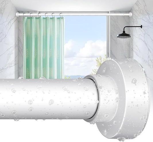 YNL Shower Curtain Rod 34-82 Inches (2.8-6.8ft) Adjustable Spring Shower Rod No Drilling, Non-Slip, Never Rust, Stainless Steel, Suitable for Bathroom Window Living room, White