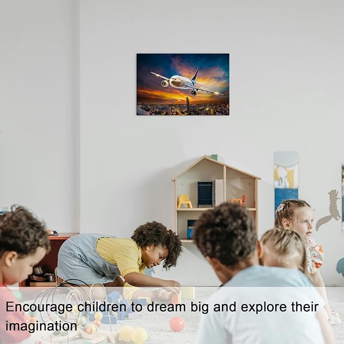 Mistyefly Airplane Canvas Wall Art with Inner Wooden Frame - Aviation Decor & Plane Themed Art for Office or Living Room - Lightweight & Easy to Hang, 12x18 Inches