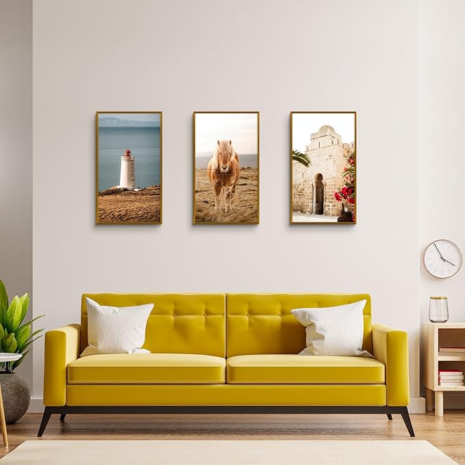 Golden State Art, 14x24 Aluminum Picture Frame, Bronze Metal Thin Poster Frames for 14 x 24 inch Photo, Acrylic Front, Wall Hook for Horizontal or Vertical Display, 3 Pack