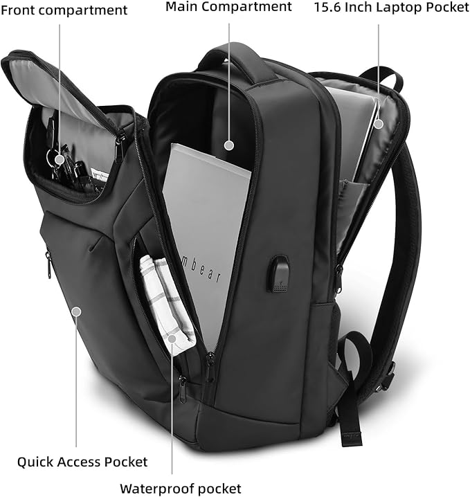 HOMIEE Business Smart Backpack Waterproof 15.6 Inch Laptop Backpack with USB Charging Port, Flight Approved Durable Commute College Backpack Carry on Bag for Men