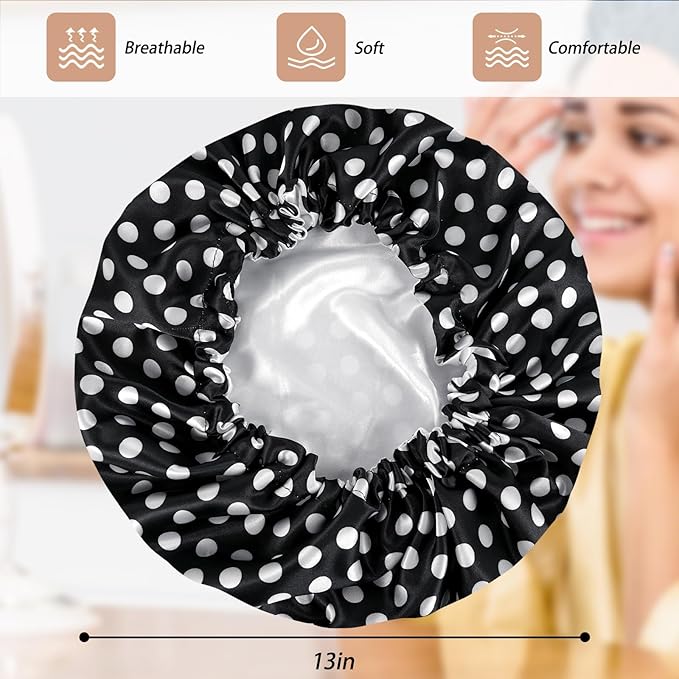 Satin Bonnet Silk Bonnet Hair Bonnet for Sleeping-Slouchy Beanie Hat Satin Sleep Cap for Women's Natural & Curly Hair(Dots)