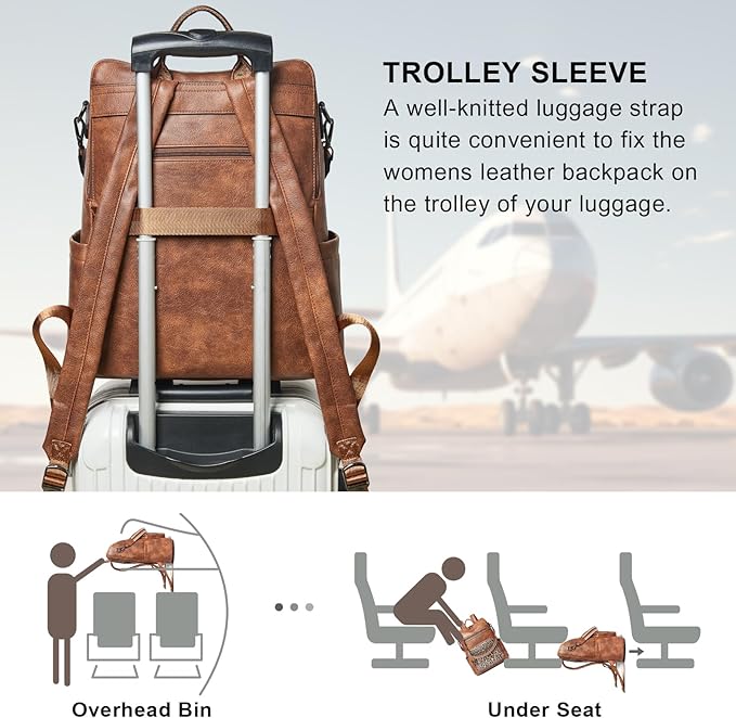 Shrrie 15.6 inch Laptop Backpack for Women,Large Leather Purse,Travel Backpacks Carry on,Water Resistant Casual Laptop Backpacks,College Backpack,Work Backpack for Women,Two-tone Camel Brown