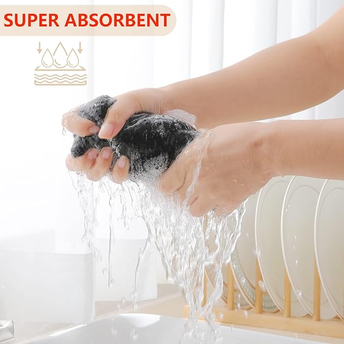 Homaxy 100% Cotton Waffle Weave Kitchen Dish Towels, Ultra Soft Absorbent Quick Drying Cleaning Towel, 13 x 28 Inches, 12-Pack, Black