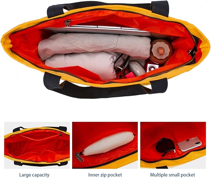 ETidy Large Capacity Foldable Tote Bag With Zipper Water-resistant SandproofWomen Beach Bag Handbag GymBag Travel ShoppingBag