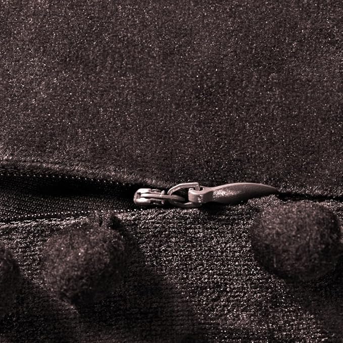 DEZENE Decorative Pillow Cases 24x24 Brown: 2 Pack Cozy Soft Pom-poms Velvet Square Throw Pillow Covers for Farmhouse Home Decor